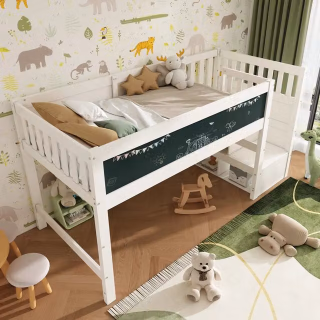 letto alto per bambini in mdf e legno massello bianco 97 x 253 cm