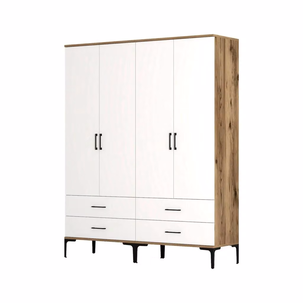 Guardaroba Katrin DMORA per camera da letto, armadio moderno con ante a battente, L: 160 cm, P: 47,5 cm, H: 201,4 cm, Marrone e Bianco – 2