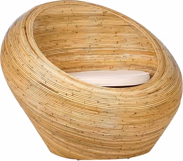 Poltrona da giardino Beliani in rattan naturale e plastica con cuscino beige in stile boho per interni ed esterni