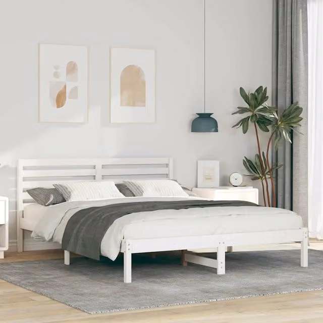 Struttura del letto-Giroletto-Rete del Letto Bianco 140 x 200 cm Pino massello 478532