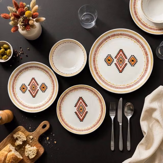 Servizio Piatti Nitiga in Ceramica Multicolore per 24 Persone con Design Geometrico – 1