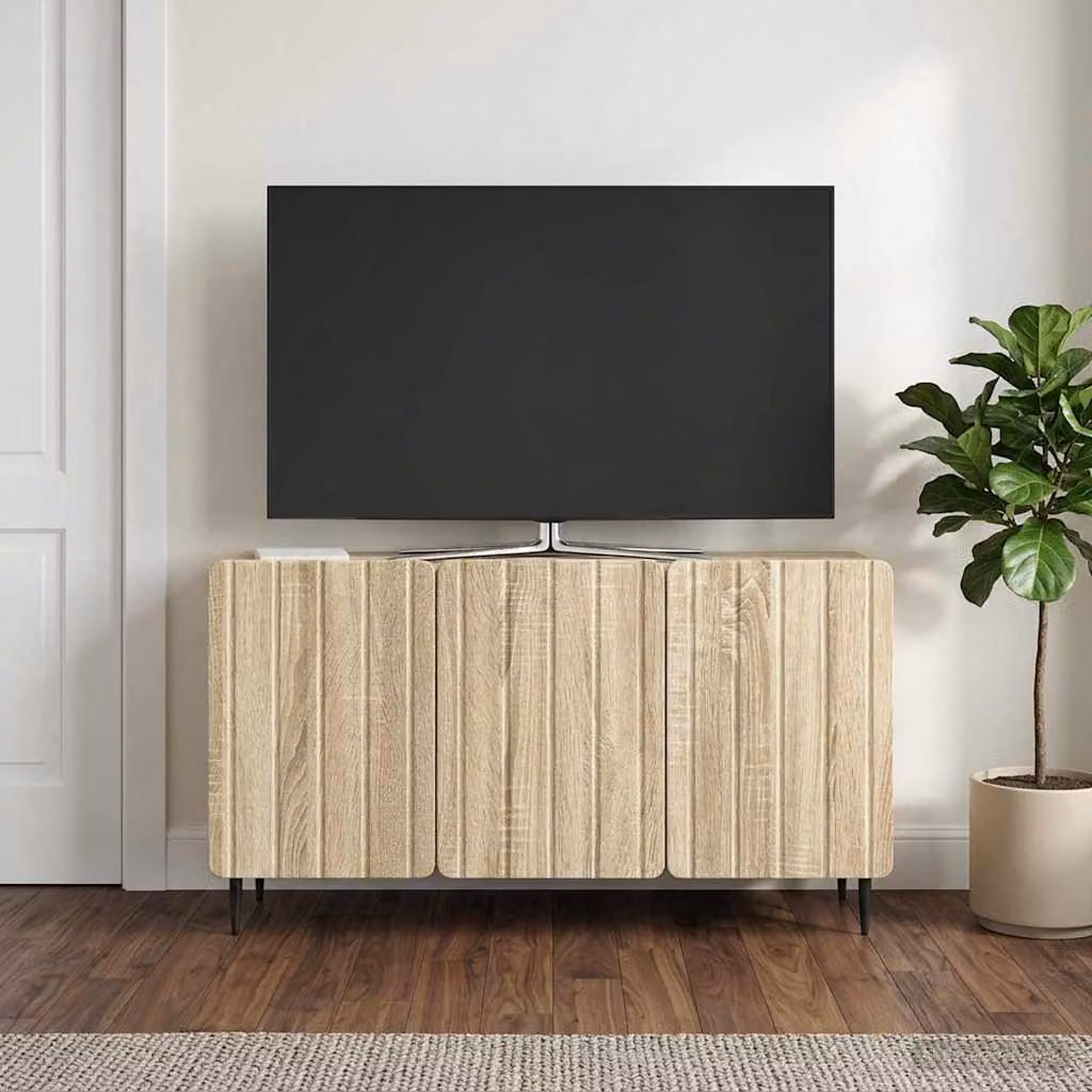 Mobile TV vidaXL in legno ingegnerizzato e metallo, Rovere Sonoma, L 99 cm, P 34,5 cm, H 52 cm