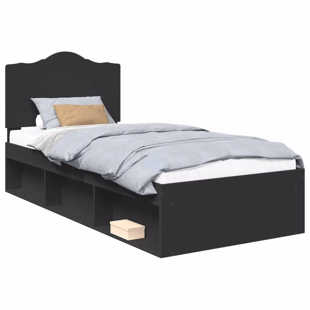 Struttura letto con testiera vidaXL in pino massello e legno nero L: 80 cm, P: 190 cm – 2