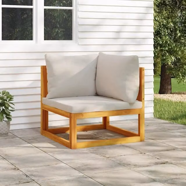 Divano Angolare Modulare vidaXL in Legno di Acacia con Cuscini Grigio – 1