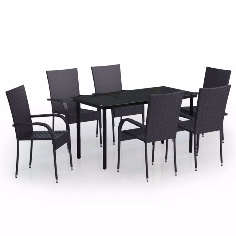 Set Mobili da Pranzo per Giardino 7 pz Nero