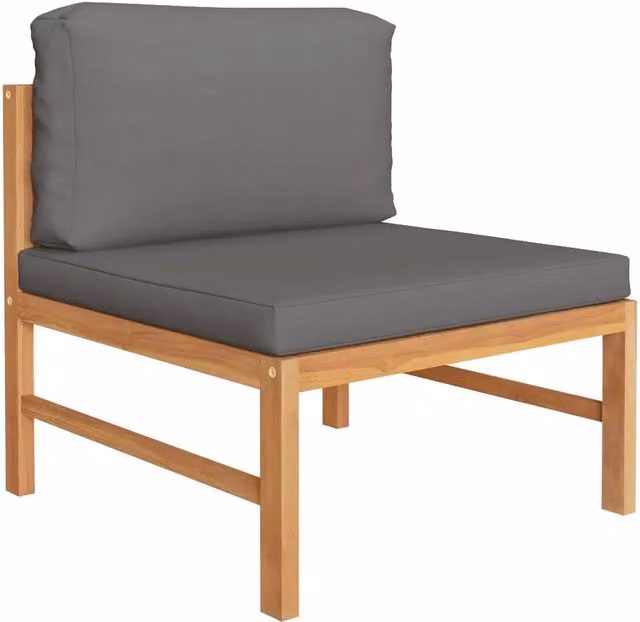Set Salotto da Giardino Moderno DESIGN IN in Legno di Teak con Divano a 3 Posti, Tavolino e Pouf con Cuscini Grigi