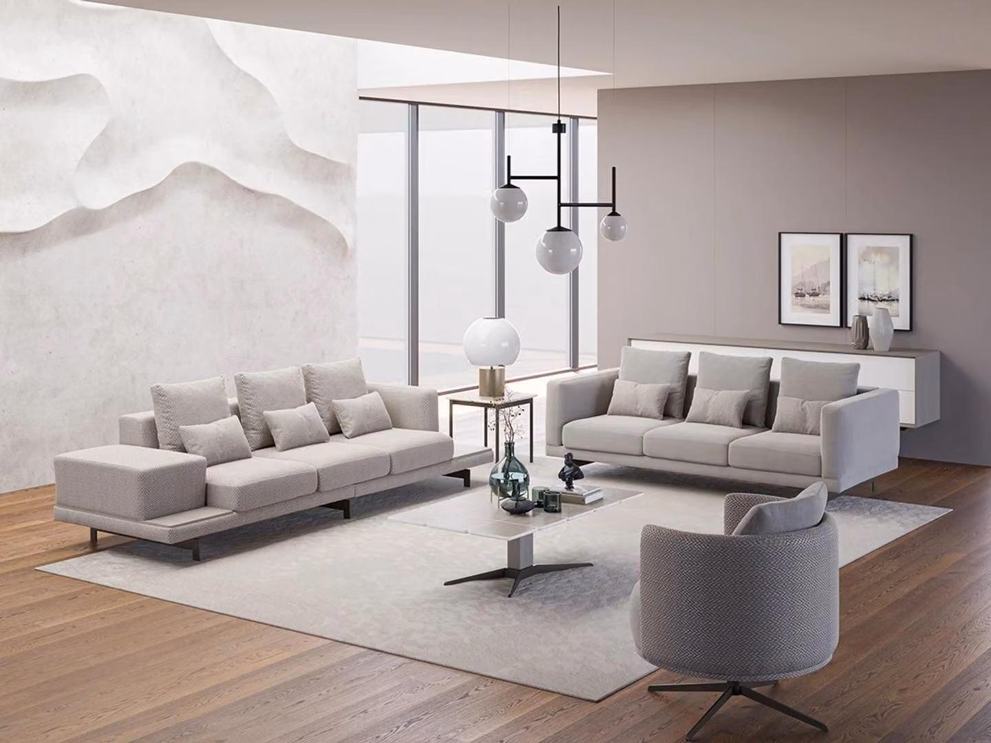 Wohnzimmer Komplett 2x Sofa Dreisitzer Textil Polstermöbel Sessel Couchtisch