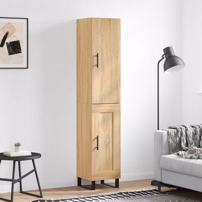 Credenza moderna vidaXL in legno Rovere Sonoma e metallo, colore marrone, L: 34,5 cm, P: 34 cm, H: 180 cm