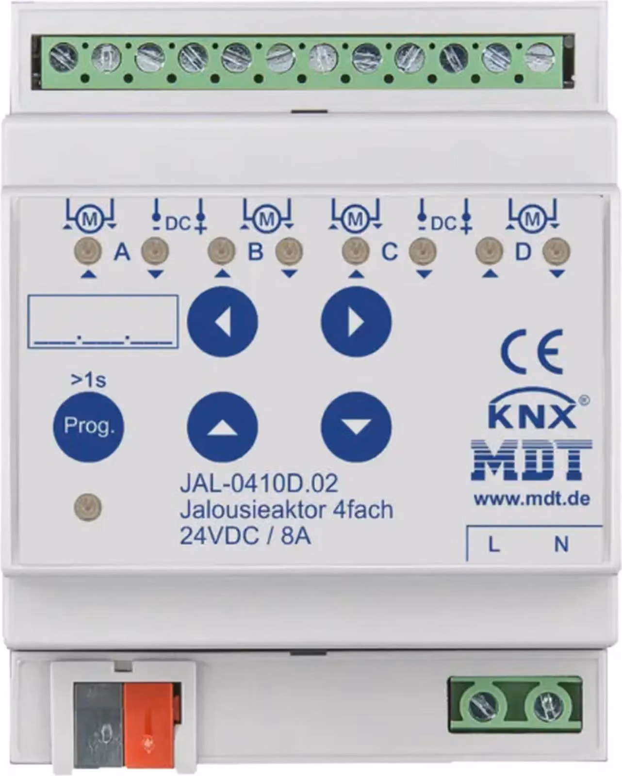 MDT KNX Attuatore per tapparelle 4 vie 24 V CC REG, 1 pz.