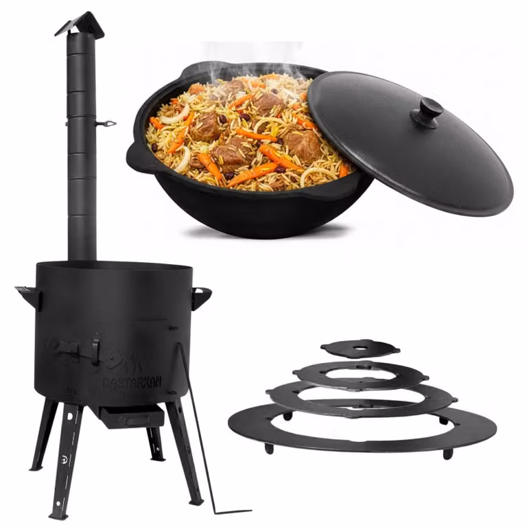 Ø40 Uchag 2 mm in acciaio, 12 litri, Kazan Uchag con anelli adattatori per canna fumaria, tubo di scarico, stufa da campeggio Uchag, Kazan, focolare, cucina da campo, cucina all'aperto, fornello per stufati, fornello da campo