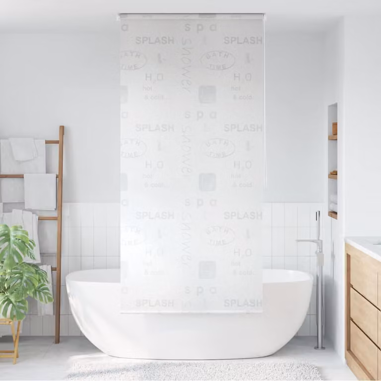 Tenda a rullo per doccia vidaXL in poliestere, L: 100 cm, H: 240 cm, grigio e bianco