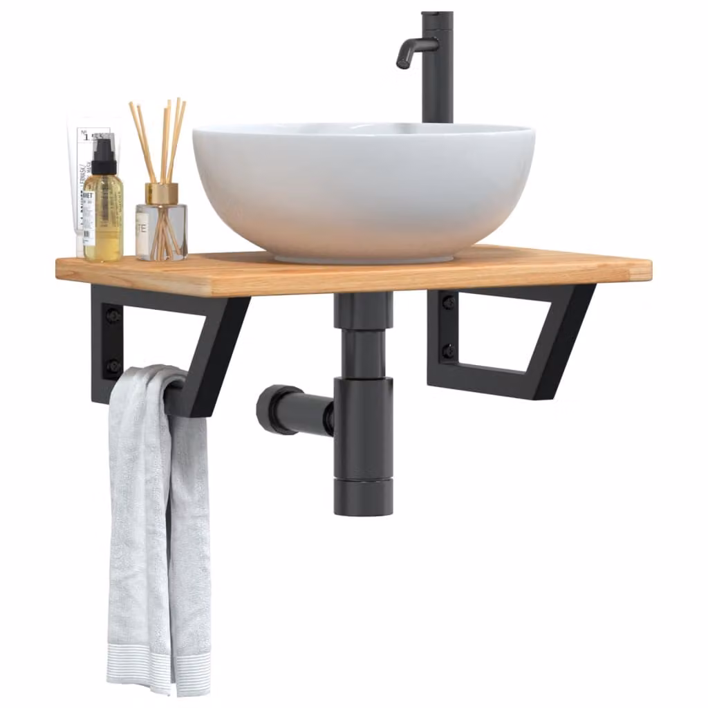 vidaXL Ripiano a Parete per Lavabo in Rovere e Metallo, Marrone e Nero