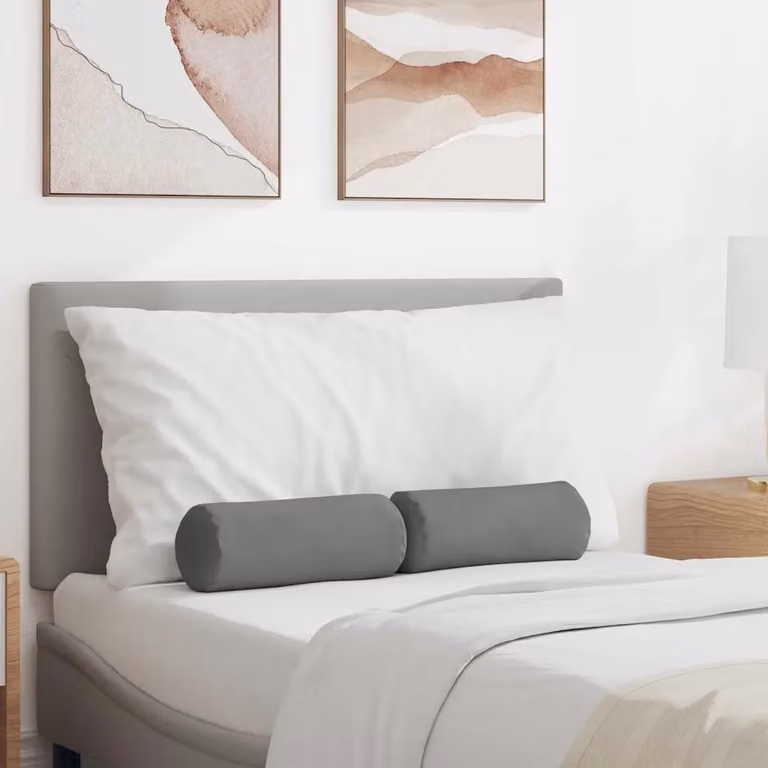 Set di 2 cuscini a rullo vidaXL in microfibra grigi, forma rotonda con rivestimento lavabile
