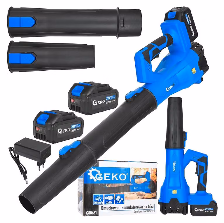GEKO | Soffiatore a batteria, 2x2,0 Ah, 21 V, Soffiatore elettrico, batterie – Soffiatore senza fili per giardino, foglie, polvere e neve