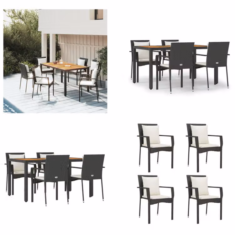 vidaXL Set da pranzo da giardino 5 pezzi con cuscini in poly rattan nero - Set da pranzo da giardino - Set da pranzo da giardino - Set da pranzo da terrazza