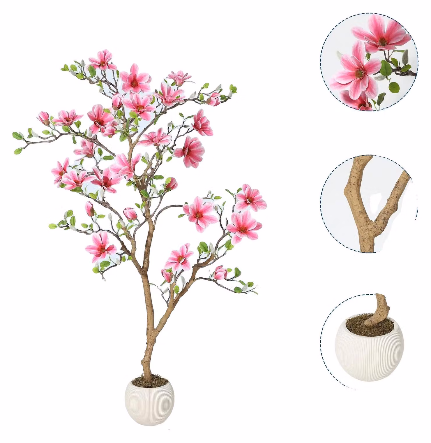 Albero di magnolia artificiale, design realistico, resistente e facile da curare, colore rosa intenso