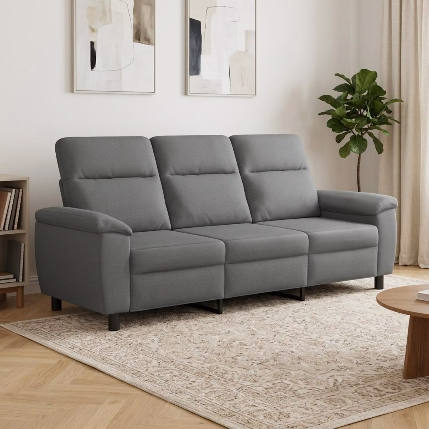 vidaXL Divano Moderno Lineare in Tessuto Grigio Scuro e Nero L: 214 cm, P: 90 cm, H: 95 cm