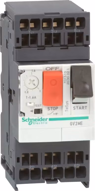 Interruttore di protezione motore Schneider Electric, 3 poli, 0,25-0,4 A, comando a pulsante, collegamento a molla GV2ME033