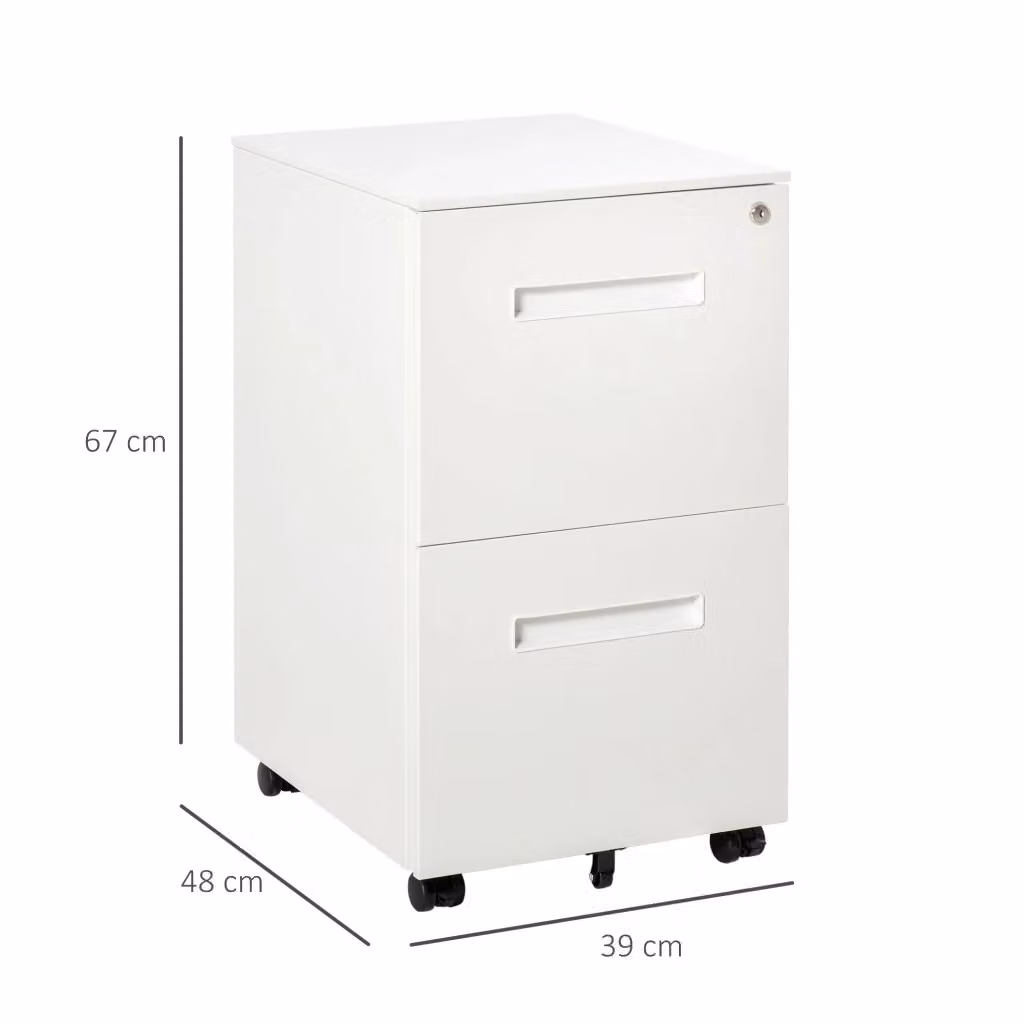Cassettiera REDOM in metallo bianco con ruote e serratura L/P/H: 39 x 48 x 67 cm – 2