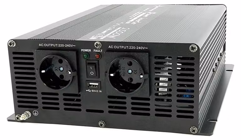Convertitore di tensione da 12 V a 230 V, 2500 W, onda sinusoidale modificata, con presa Schuko, adatto per auto e impianti solari