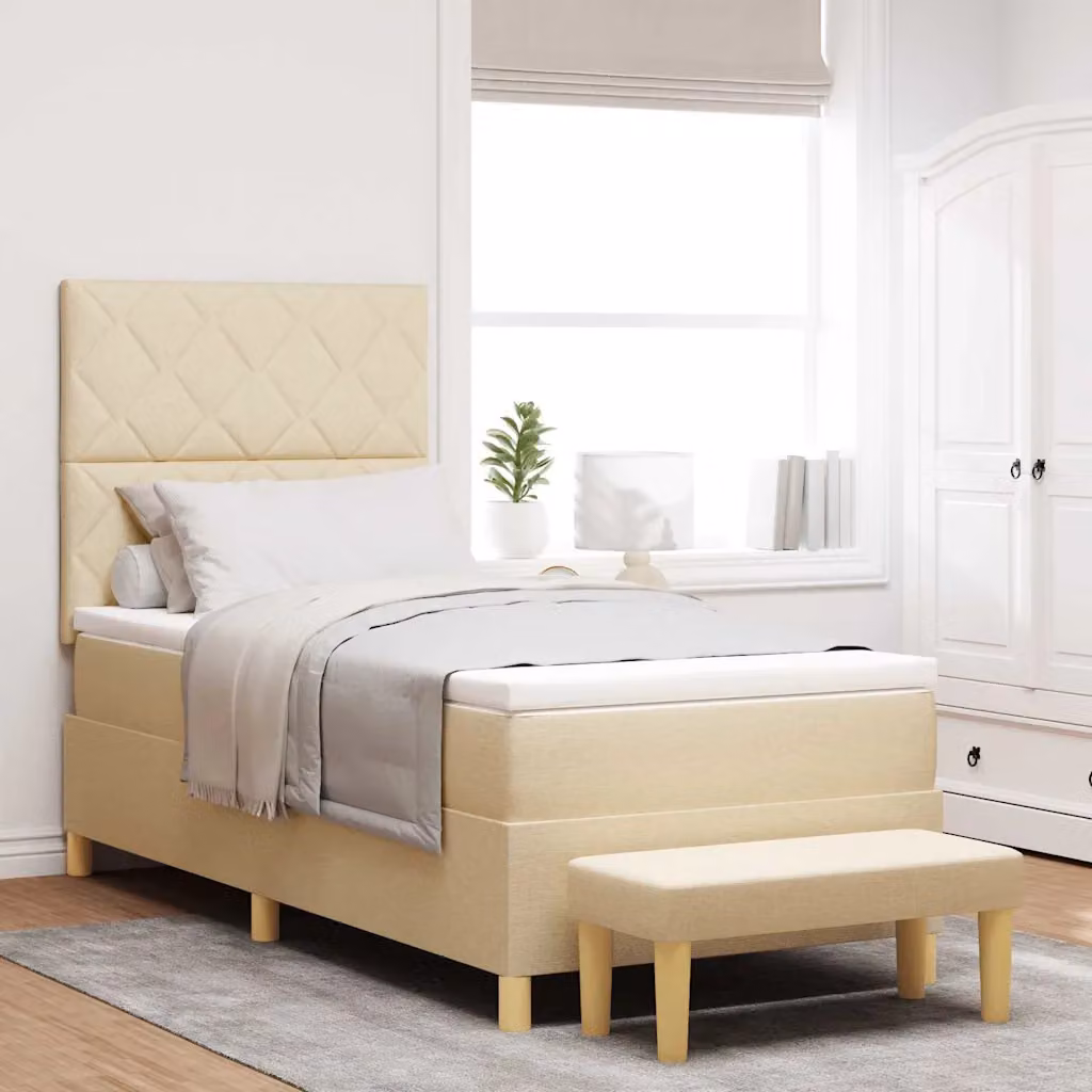 Letto a molle con testiera vidaXL in tessuto beige L 200 cm x P 90 cm x H 128 cm
