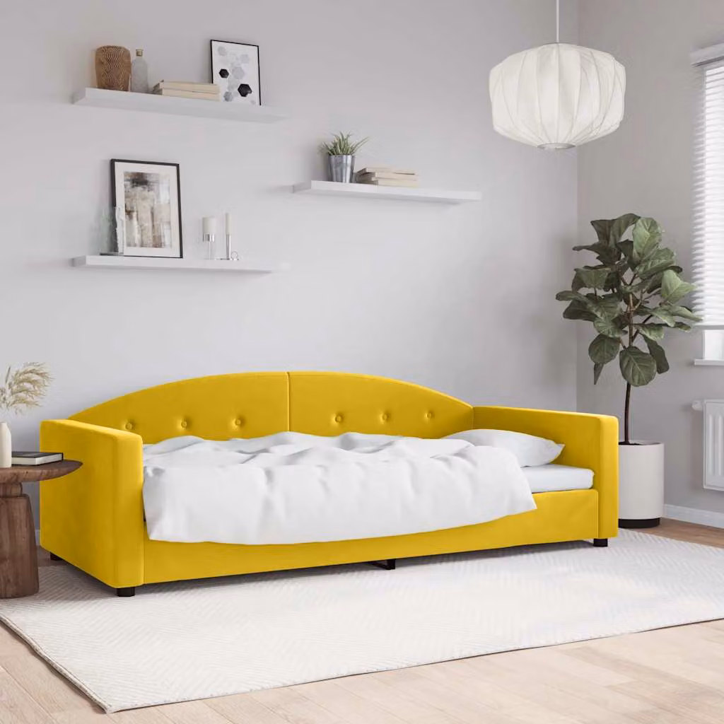 Letto da giorno moderno vidaXL in velluto giallo con struttura in metallo e legno, L/P/H: 200 x 90 x 75 cm