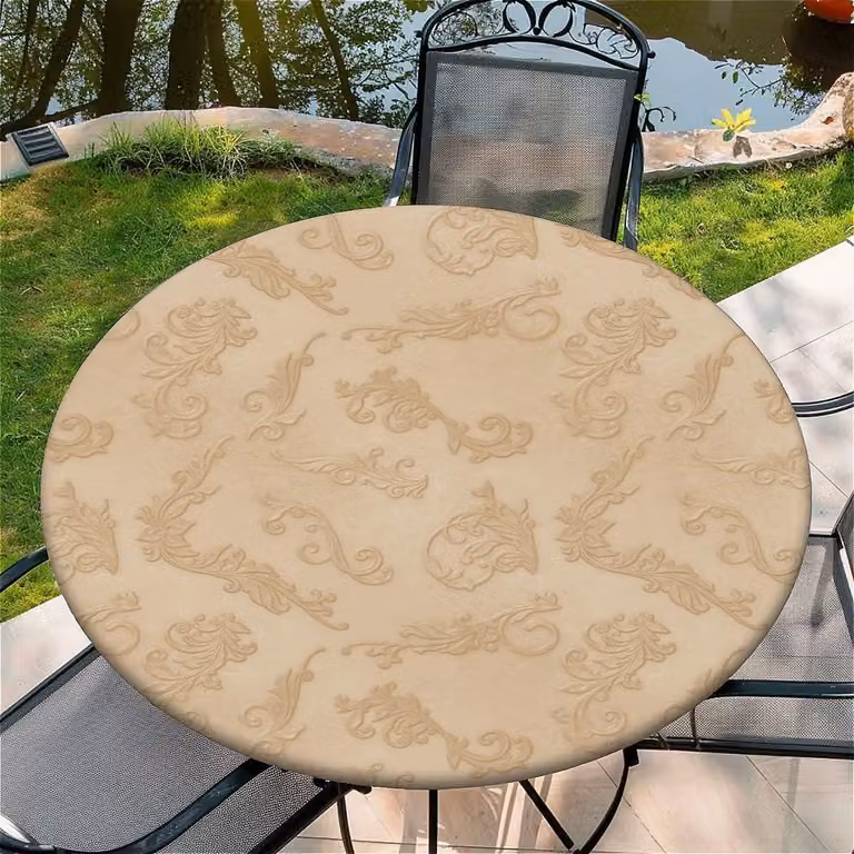 Copertura elastica rotonda per tavoli da esterno, con motivo retrò, diametro 150 cm, ideale per tavoli da giardino