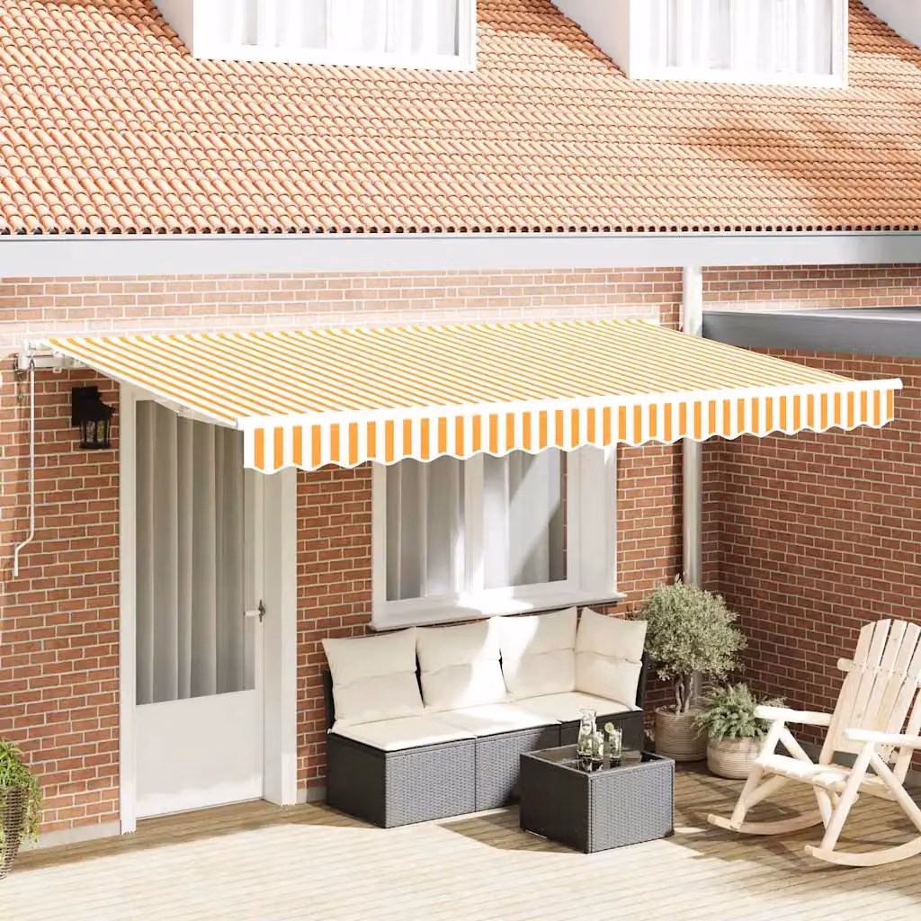 Tenda retrattile vidaXL con bracci pieghevoli in alluminio e tessuto in poliestere, Giallo, L: 350 cm, P: 200 cm