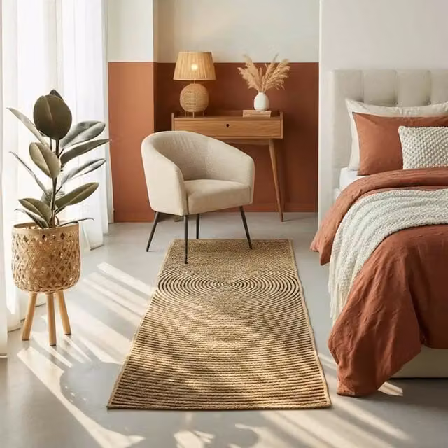 Tappeto in juta lavabile nero e beige per soggiorno e corridoio L: 400 cm, P: 80 cm
