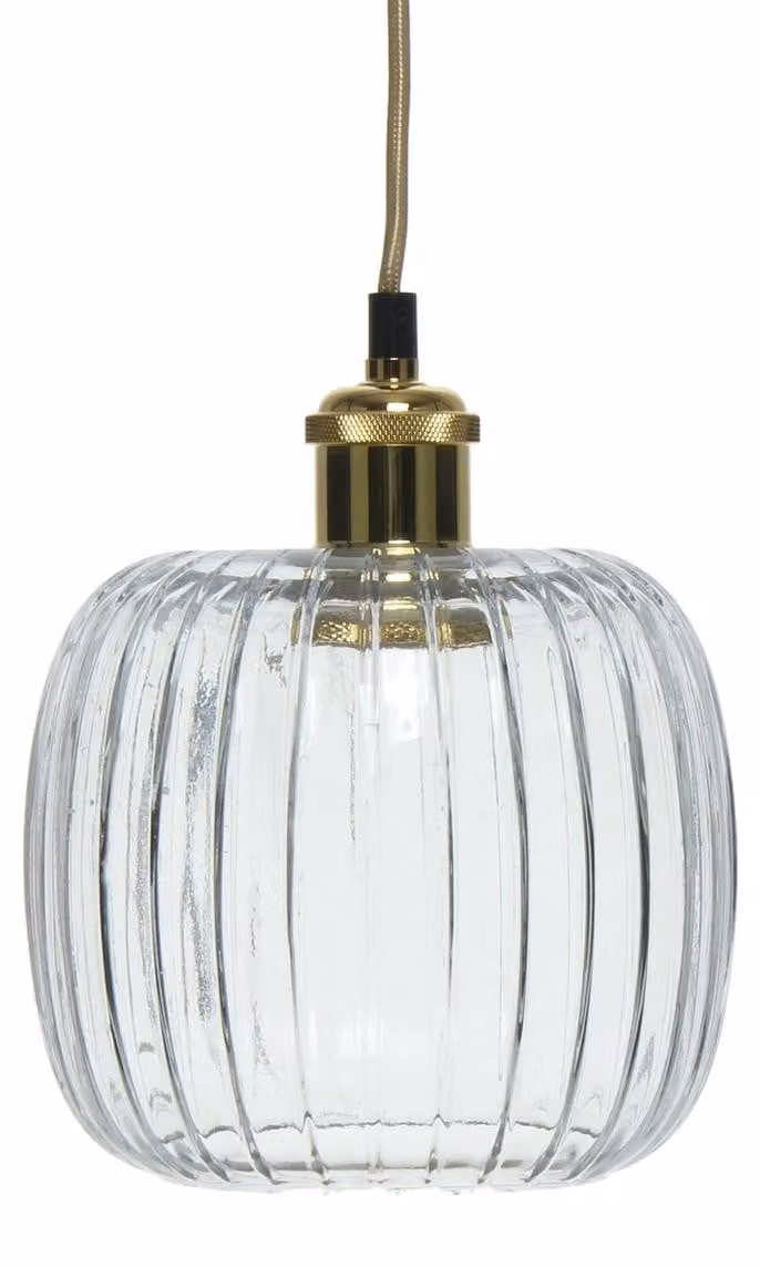 Lampada a sospensione Claudia in vetro cannettato trasparente