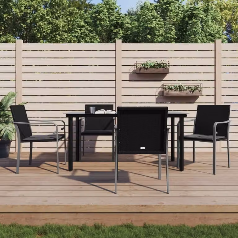 Maison Exclusive - Set Pranzo da Giardino 5pz con Cuscini in Polyrattan e Acciaio