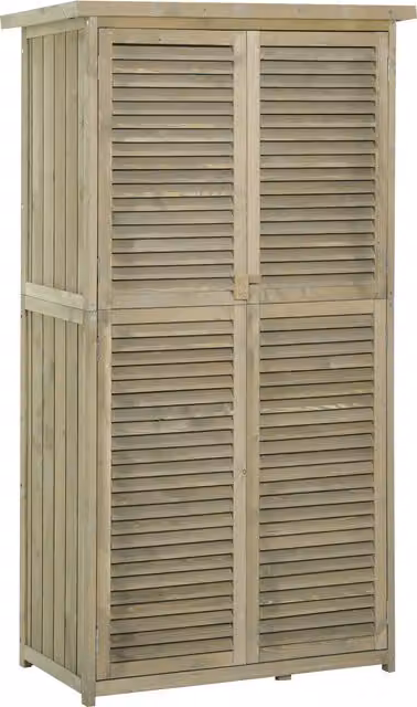 Casetta da Giardino Outsunny in Legno con Tetto Impermeabile e 4 Scompartimenti, Grigio, H 160 x L 87 x P 46.5 cm