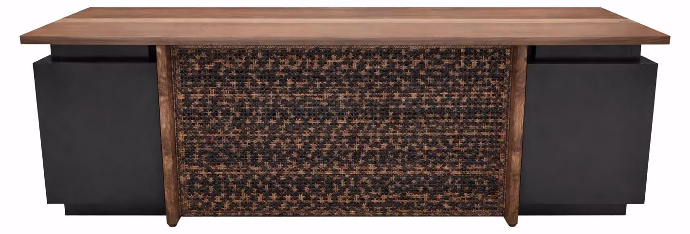 Elegante scrivania da ufficio, colore nero e marrone, design moderno in legno