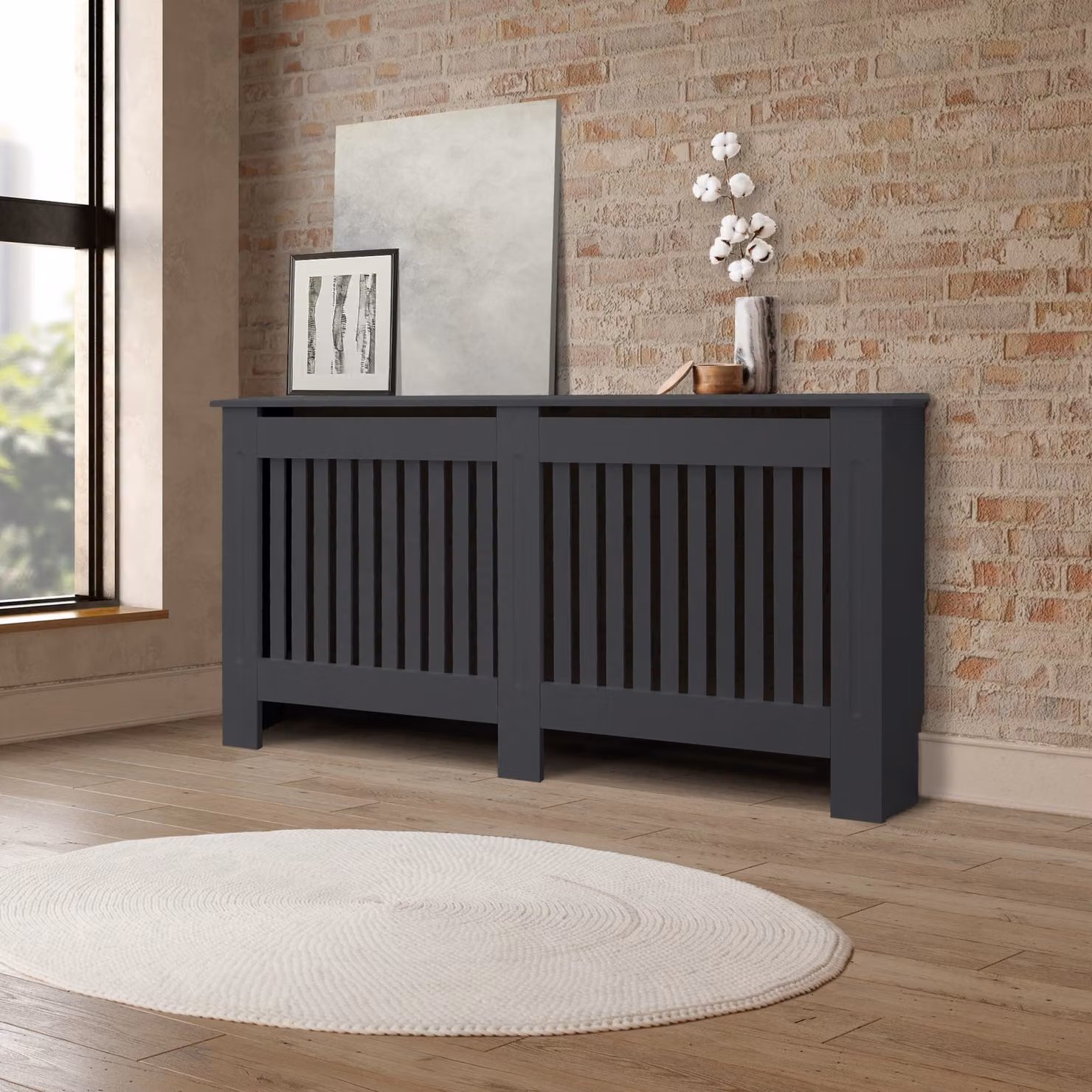 ML-Design copriradiatore stile country 152x19x82 cm, antracite, in MDF laccato, copriradiatore per camera da letto soggiorno