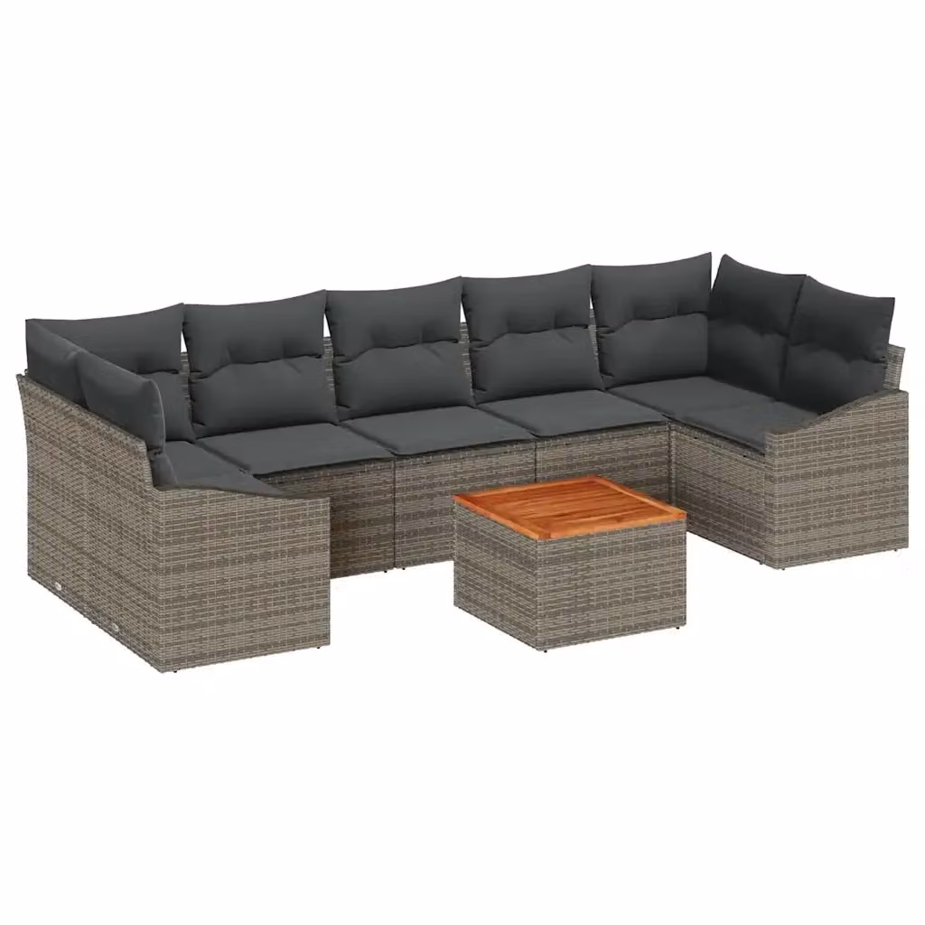 Set Divano da Giardino 8 Pezzi vidaXL Grigio con Cuscini e Tavolino in Polyrattan e Acciaio – 2