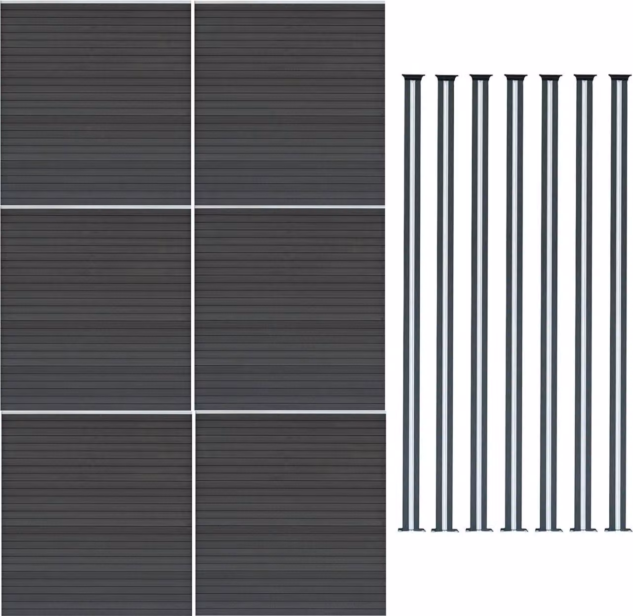 Pannello divisorio in legno composito (WPC) x6 e pali per recinzione con illuminazione a LED x7 - Grigio
