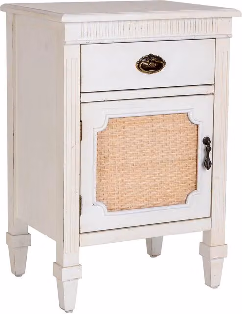 Tavolino in legno laccato bianco con griglia 46x36x68h cm