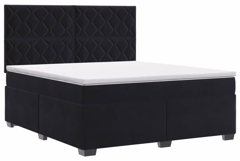 Letto con rete a molle e materasso, colore nero, dimensioni 180 x 200 cm, rivestito in velluto
