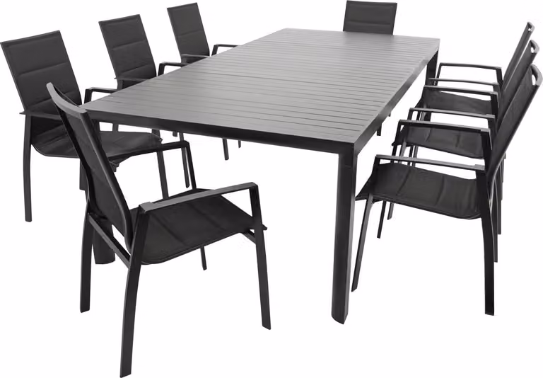 Set DEGAMO LAGOS XL da 9 pezzi, alluminio + tessuto sintetico nero