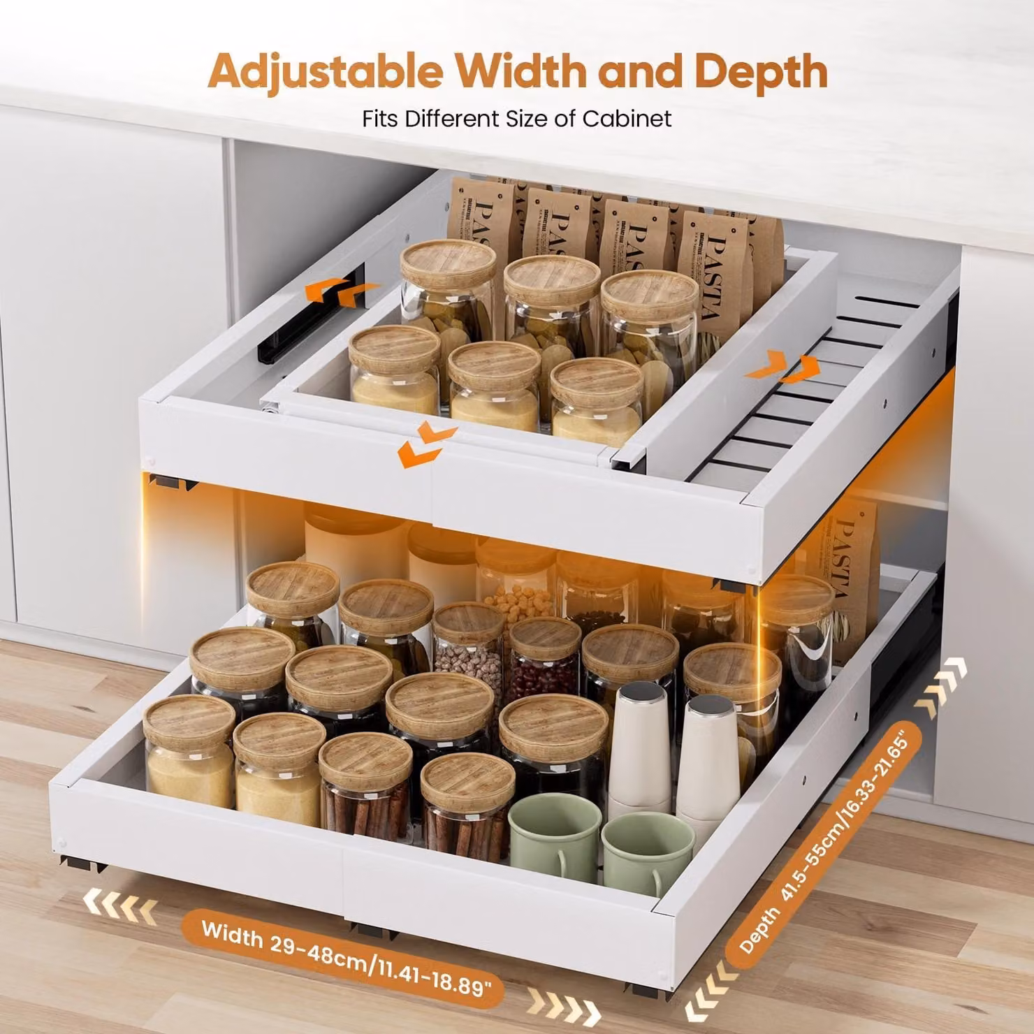 Organizzatore estensibile per cucina e bagno - Scaffale sotto il lavello - Espandibile - Impilabile - Acciaio inossidabile - Larghezza regolabile - Set da 2