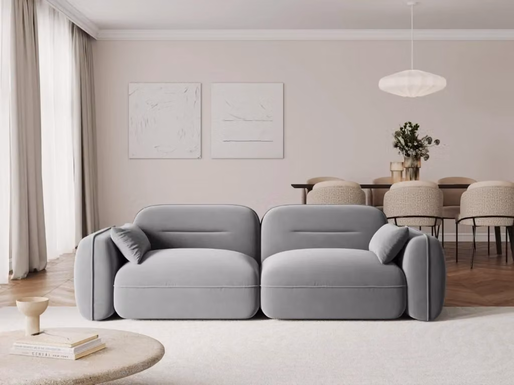 Divano modulare Sydney Cosmopolitan Design a 3 posti in velluto grigio L: 230 cm, P: 70 cm, H: 70 cm – 2