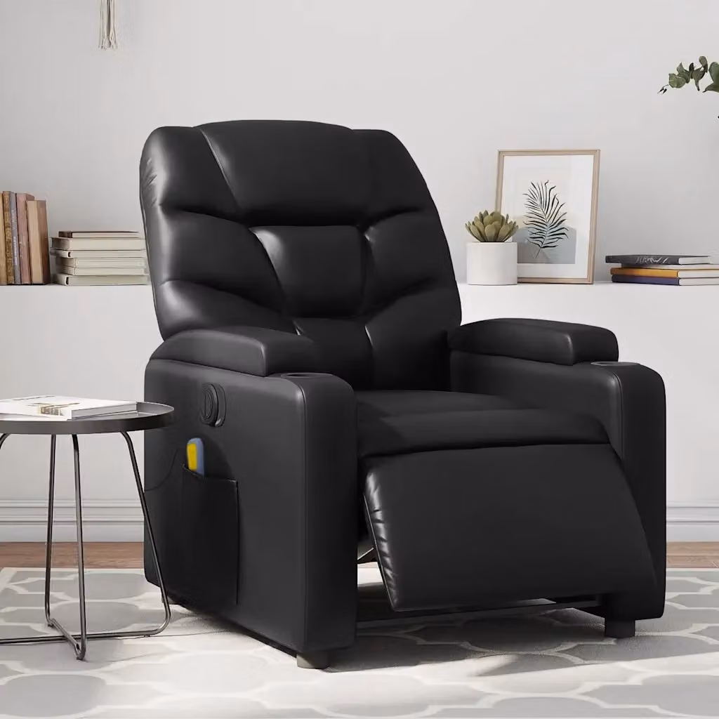 Poltrona Relax Reclinabile Elettrica in Similpelle Nera con Braccioli – 2