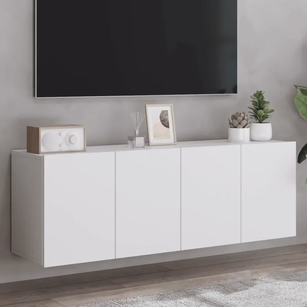 Set di 2 Mobili TV a Parete Moderni Design In in Legno Bianco Opaco L: 60 cm, P: 30 cm, H: 41 cm – 2