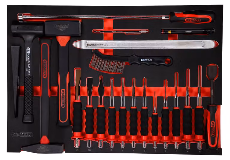 Set di martelli e scalpelli KS Tools con inserto in schiuma, 22 pezzi