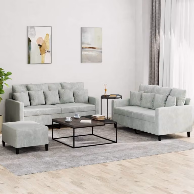 vidaXL Set di Divani 3 pz in Velluto Grigio con Cuscini