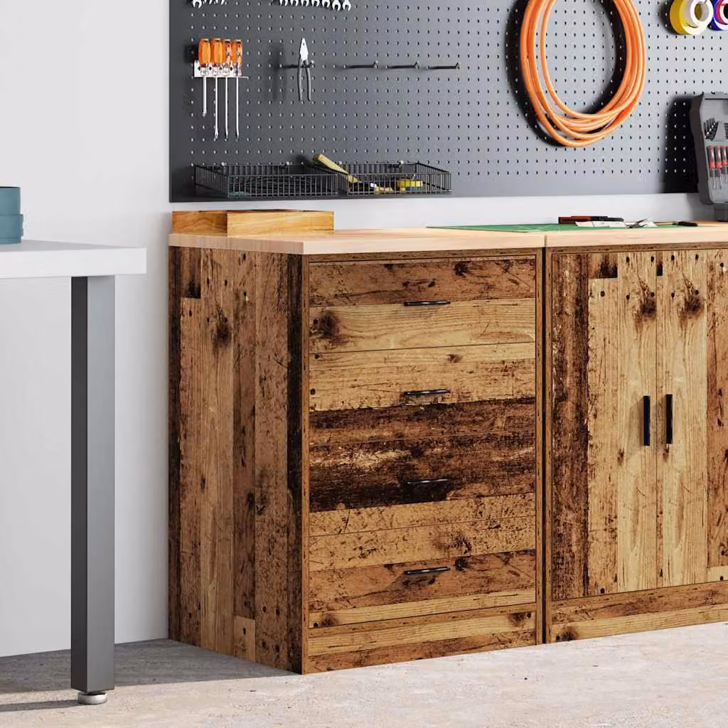 Armadietto da giardino vidaXL in legno di pino marrone con ante e cassetti, stile industriale, L: 60 cm, P: 51 cm, H: 85 cm