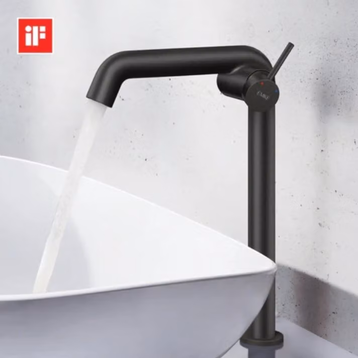 Miscelatore monocomando EMKE per lavabo, rubinetteria per bagno 332x220x76 mm, risparmio idrico, protezione anticorrosione, ottone senza piombo, nero opaco
