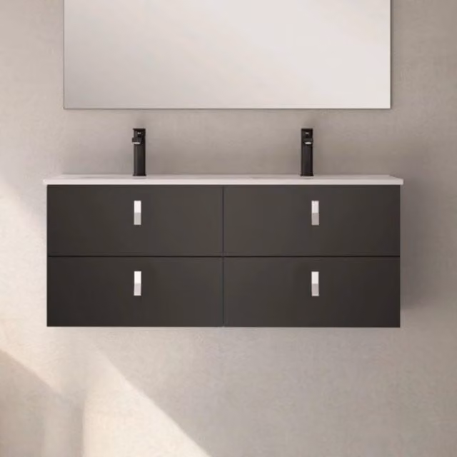 Mobile bagno sospeso Invicta moderno con 4 cassetti colore nero e maniglie bianche L: 120 cm, P: 45 cm, H: 48 cm