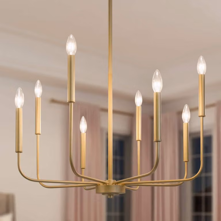 Lampadario - Dorato - 8 luci - 69 cm - E14 - Ferro - Per sala da pranzo e soggiorno
