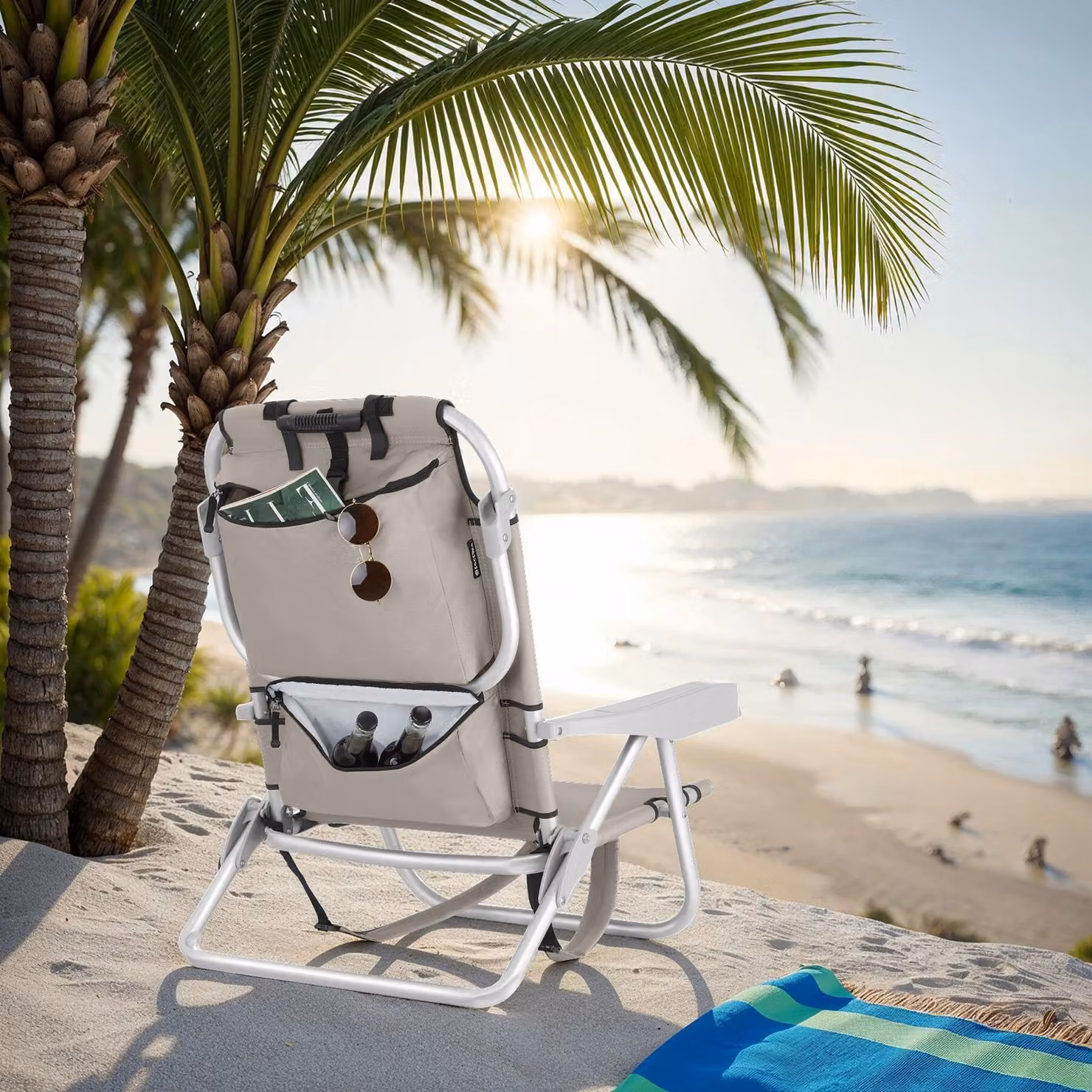 Sedia da spiaggia pieghevole TecTake con funzione zaino in alluminio beige – 2
